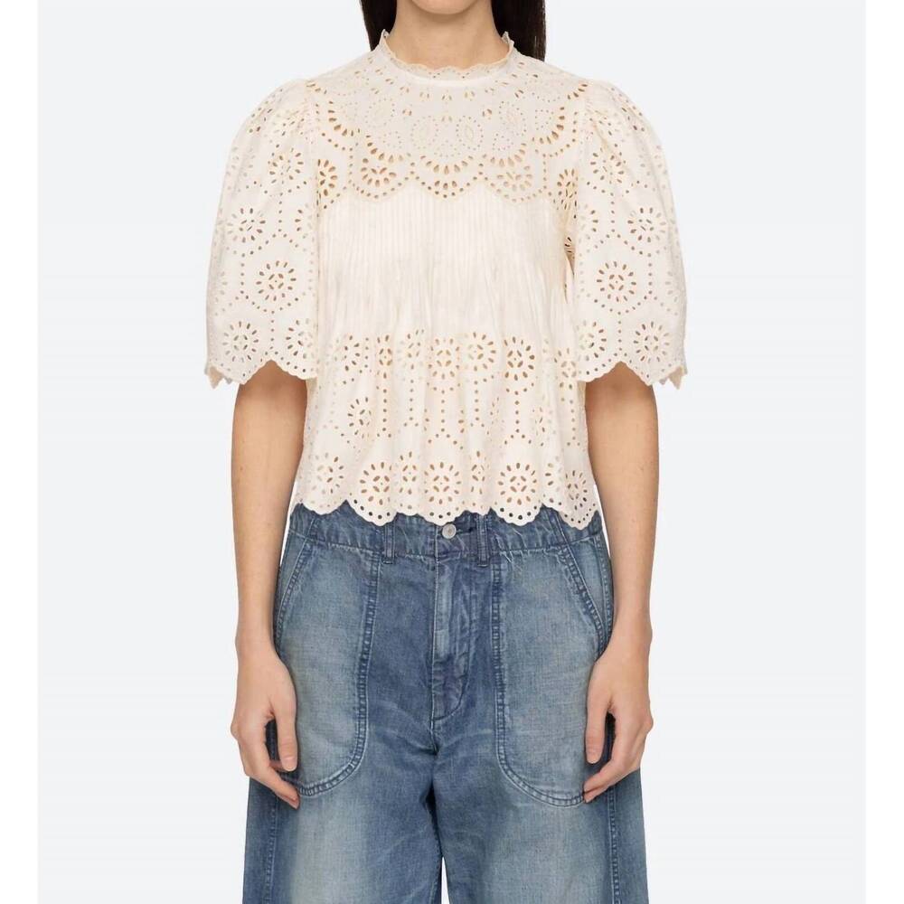 NEW SEA lainey puff sleeves top in cream